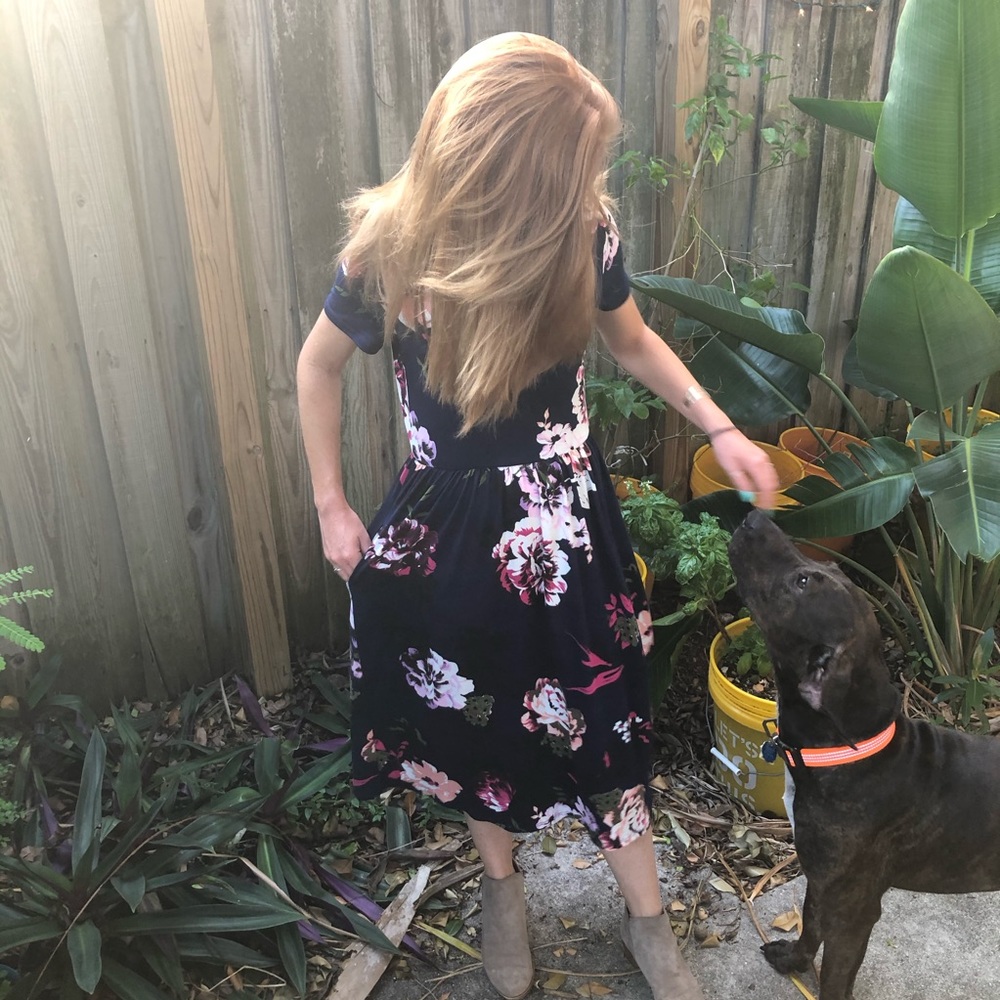 Reborn J Navy Floral Midi Dress with POCKETS NEW! - Picture 8 of 8